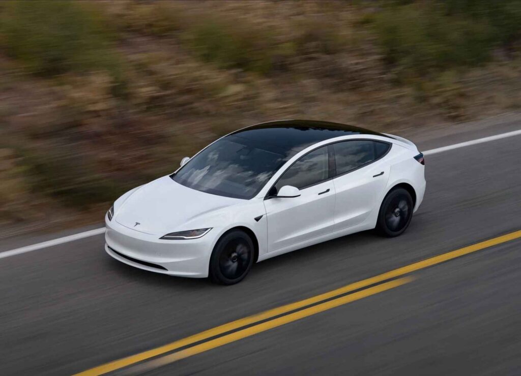 Tesla Model 3 electric sedan with updated larger center touchscreen