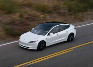 Tesla Model 3 electric sedan with updated larger center touchscreen